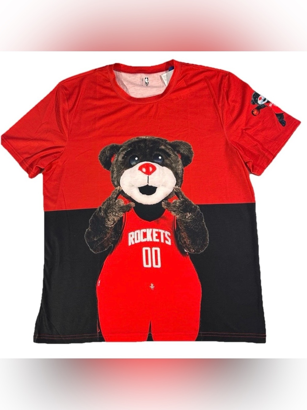 New FOCO Houston Rockets Clutch Mascot T Shirt sz L LARGE Red/Black NBA